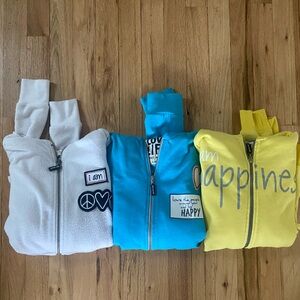 BUNDLE 3 SIZE SMALL PEACE LOVE WORLD ZIP UP SWEATSHIRTS. ALL GOOD CONDITIONS